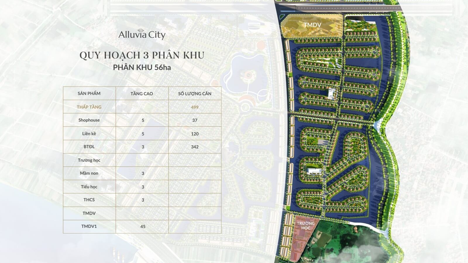 Mặt bằng thiết kế quy hoạch tổng thể phân khu 56ha dự án Alluvia City Văn Giang Hưng Yên